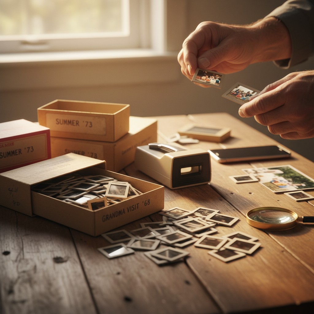 Boxes of Old Slides That Haven’t Been Opened in Years illustration