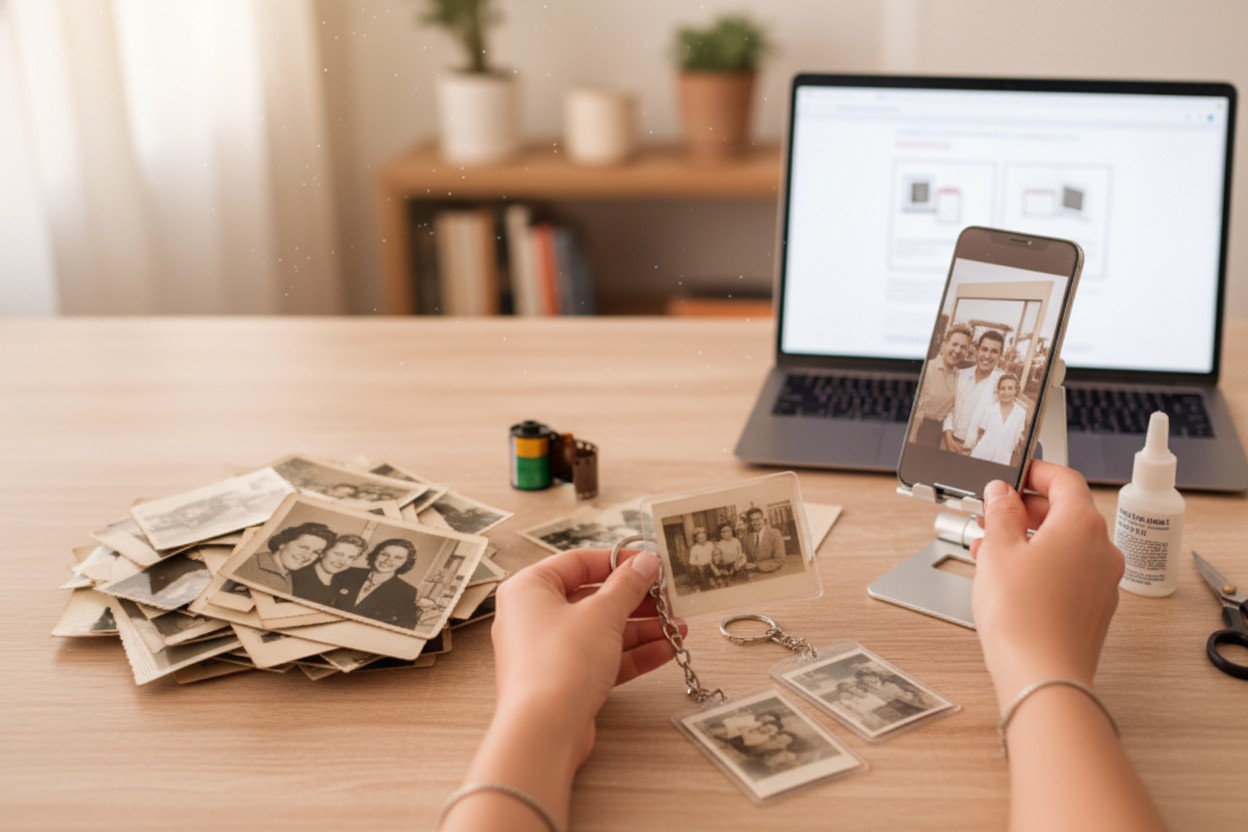 Create a keychain with old photos - DIY illustration