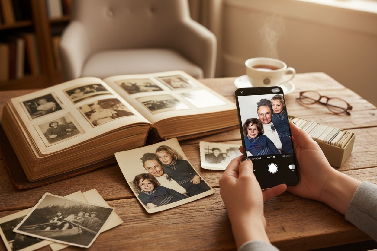 Old Photo Albums Taking Up Space but Holding Everything illustration