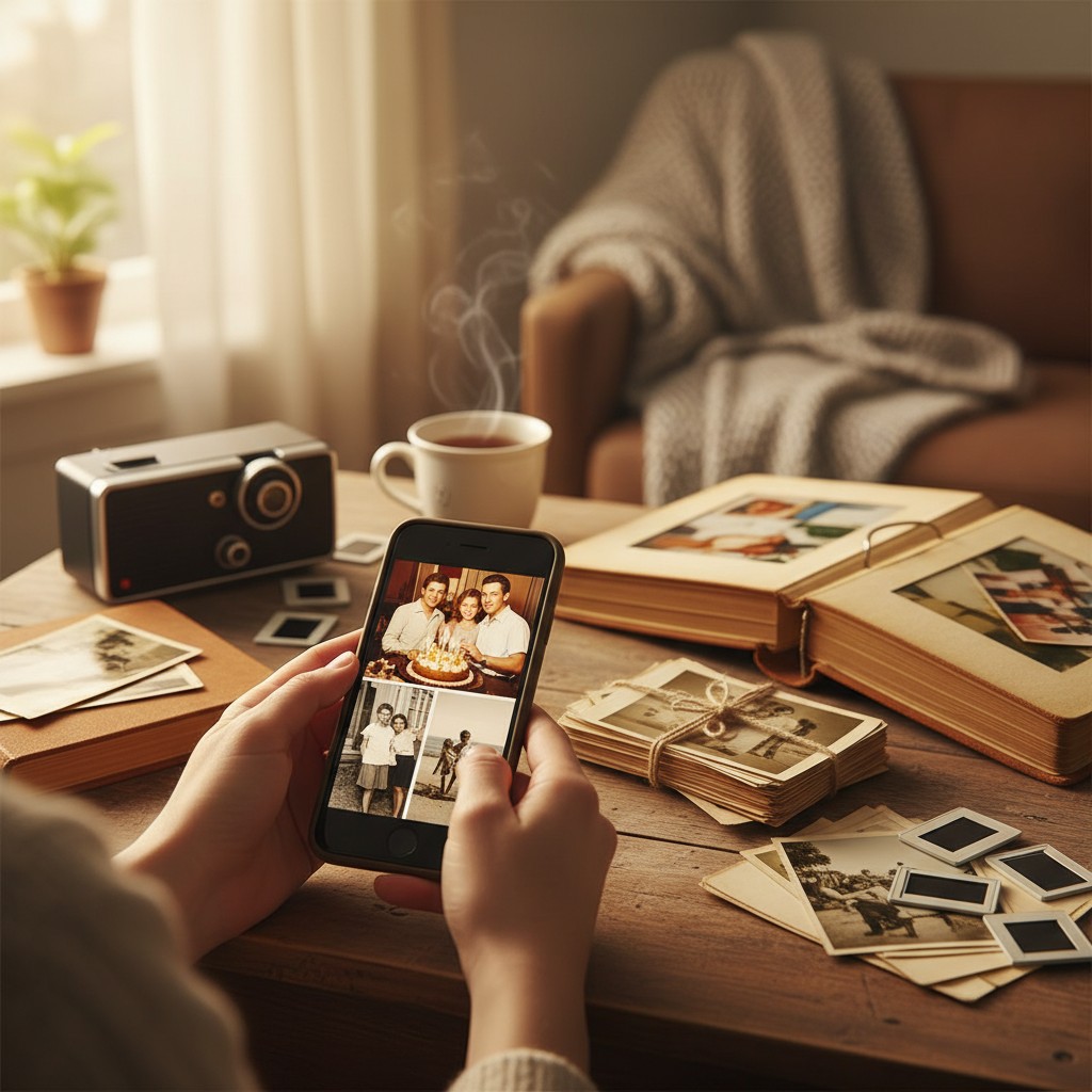 The Comfort of Revisiting Old Memories Through Photos illustration