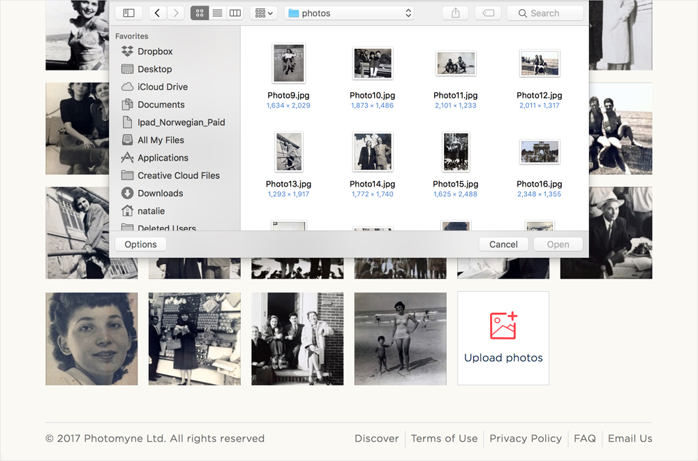 Choosing the photos you wish to upload