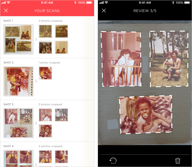 View of the original scan shots screen