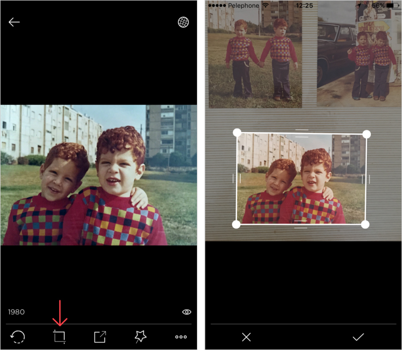 You can go to an original scan and edit its cropping by tapping the crop icon
