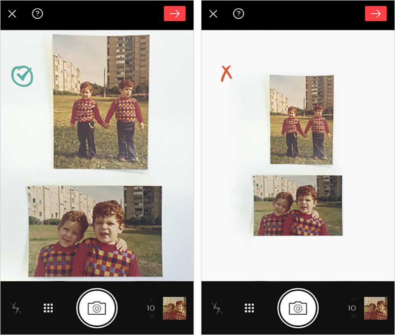 The right way to do it: Photos take up most of the scanning screen space. The wrong way to do it: Photos take up little space of the scanning screen, margins are too wide.