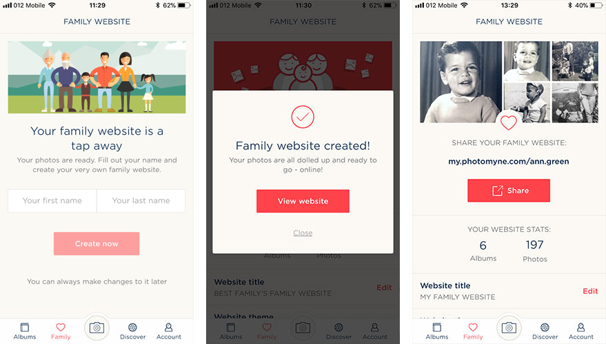 What you will see after tapping the Family tab. Enter your first and last name to create yours