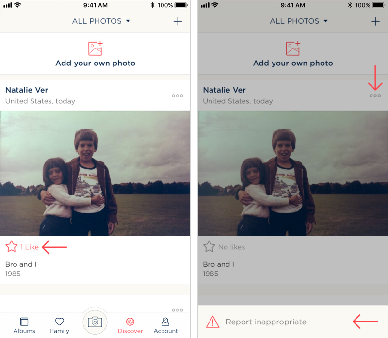 Like a photo, or report it if it is inappropriate