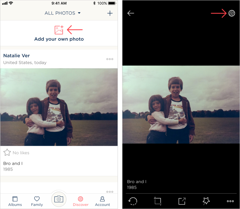 Add your own photo to select and publish a photo of your own. Publish a photo while browsing your albums