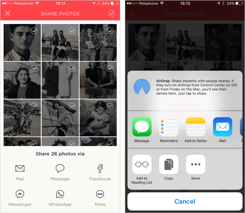 After selecting the photos you want to share, the app will show the different channels for sharing. To select your own program or app on your device, select the More options