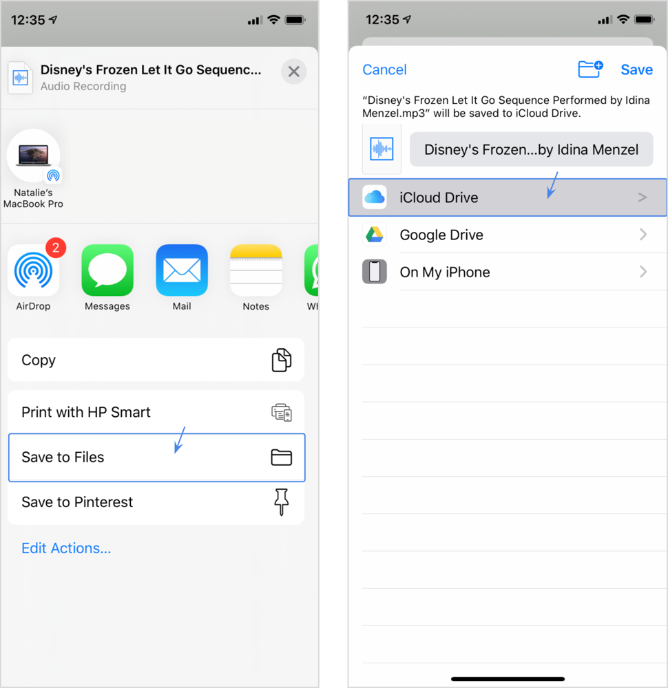  Enregistrement du fichier audio sur iCloud Drive 