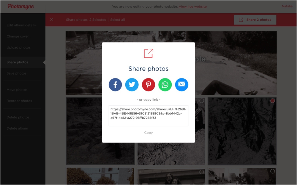 After selecting photos to share, choose your preferred method of sharing
