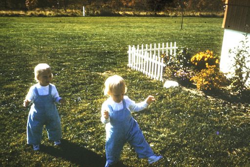 Taking her first steps with her sister, running ahead of her as usual 