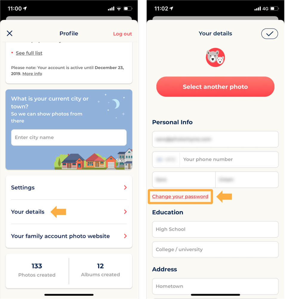 Enter your new password in the Personal Info section