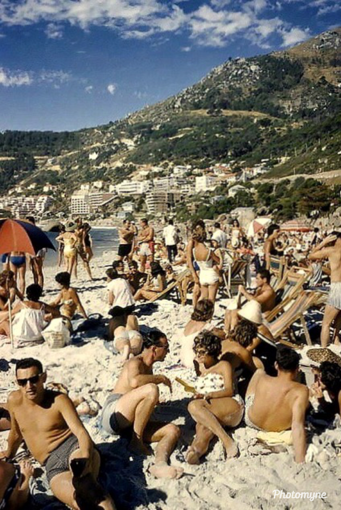 Beach-goers pack it in. 4th Beach, Clifton, Cape Town, South Africa - 1960. Shared by Hilda Coetzee