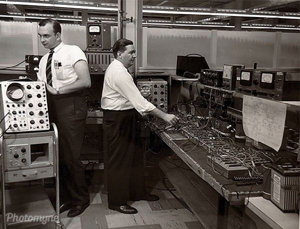 Bill Riordan working at Kearfott. Before code and silicon, innovation lived in the patience of those who tuned every signal by hand.