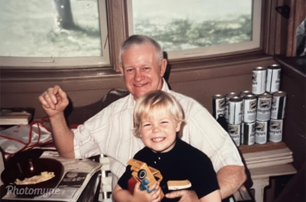 Grandpa Tommy. Mathew and Falstaff with a bowl of chips