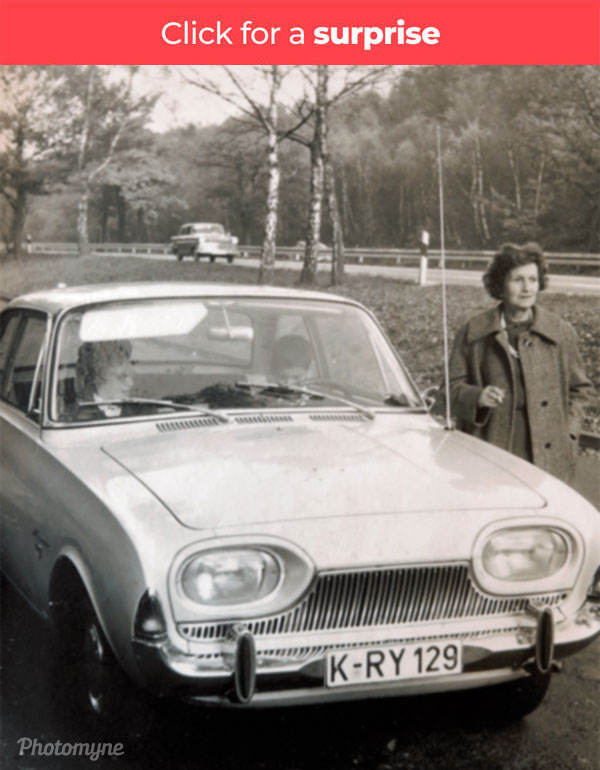 Vaters erstes Auto mit meiner Großmutter (Father's first car in with my grandmother). 1965
