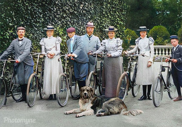 My great-grandparents stand at the centre with my grandfather Percy and two great aunts and uncles beside them, Percy posing with a bicycle far too big to ride, in a photo taken at Holly Mount, Finchley. Circa 1903