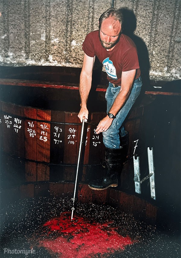 Punching down a fermenter circa. 1980s