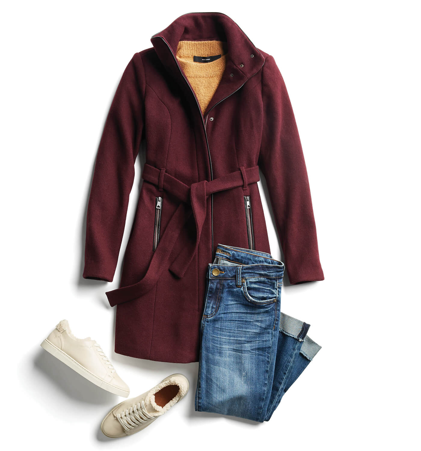 wrap coat with jeans