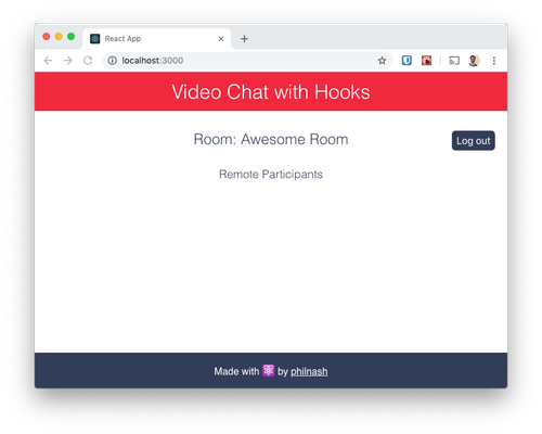 When you submit the form now, you will see the room name, "Awesome Room" in this case, and a space for remote participants.