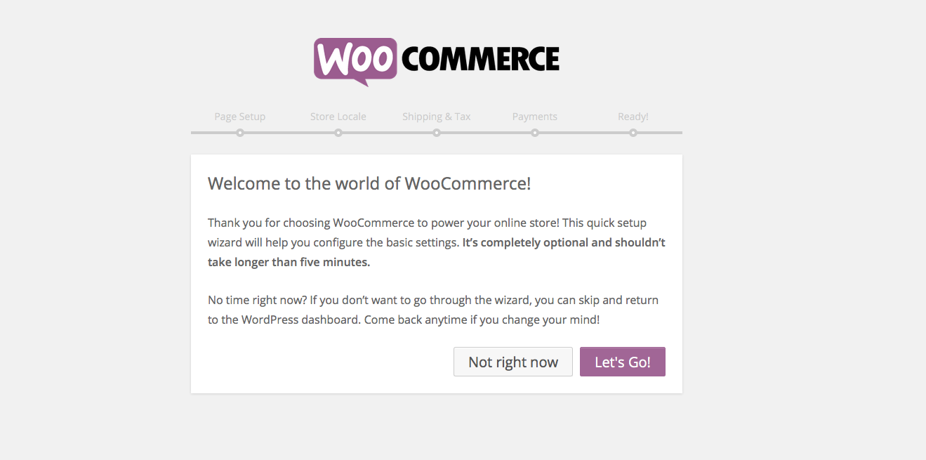 WooCommerce setup wizard