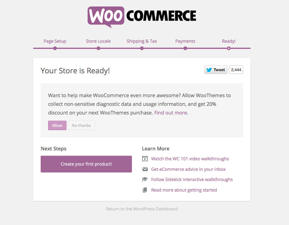 WooCommerce setup complete