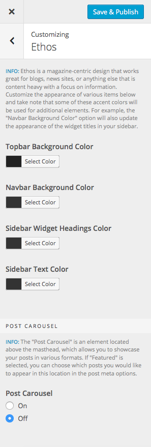 Ethos specific options