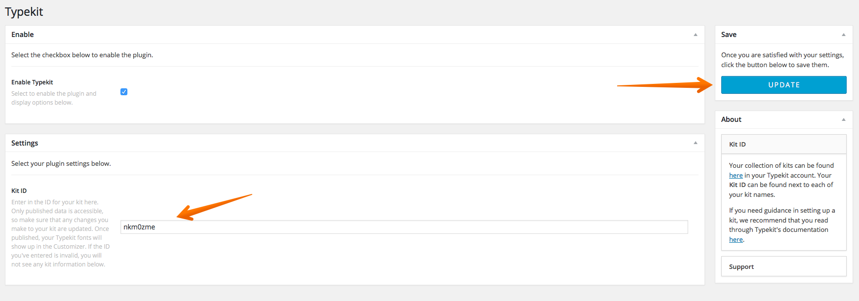 Typekit settings saved