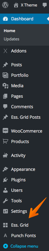 Essential Grid menu item