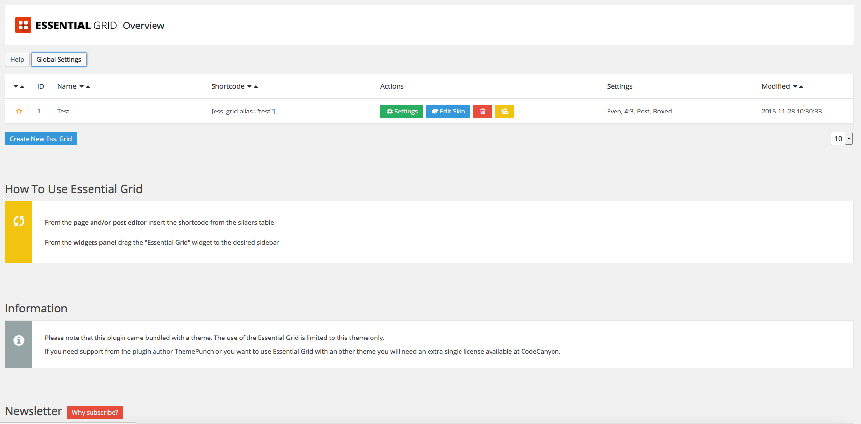 Essential Grid main admin