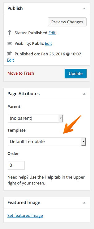 Switching page templates in the WordPress Admin