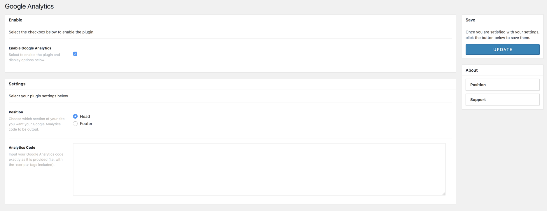 Google Analytics Main Settings