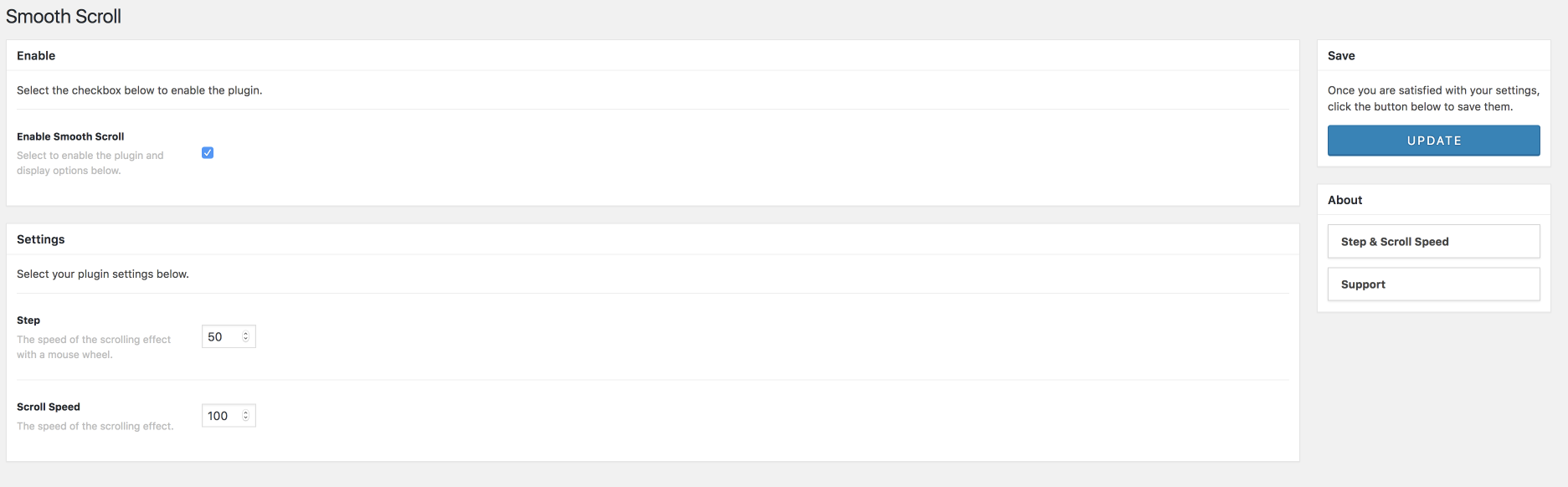 Smooth Scroll Main Settings