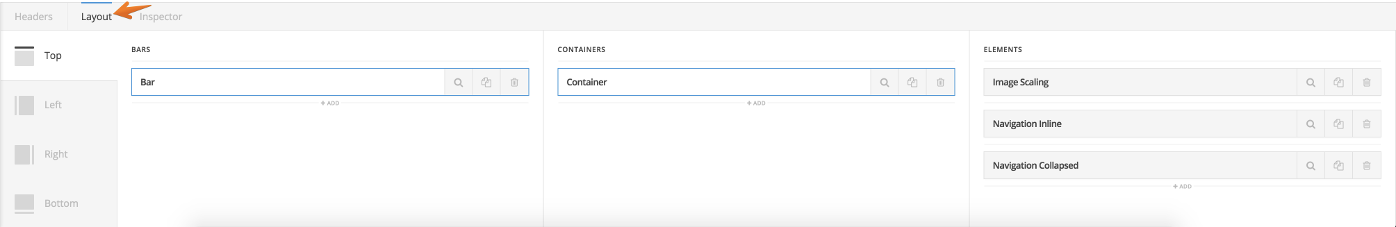 Header Builder Layout tab