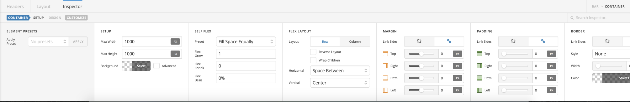 Header Builder Container Controls
