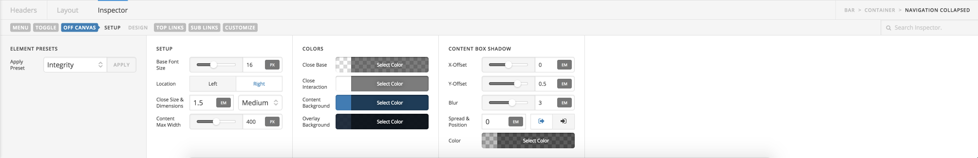 Off Canvas Controls Rendered