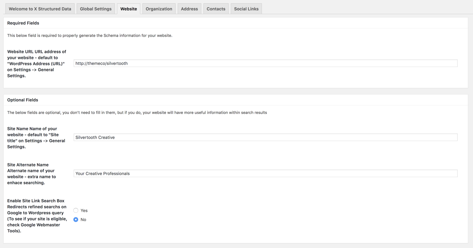 Website settings