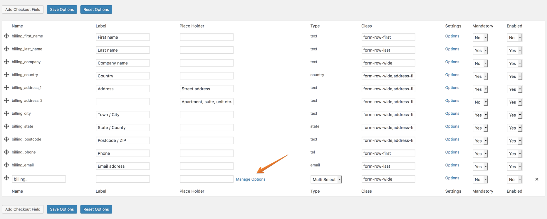 Manage Options