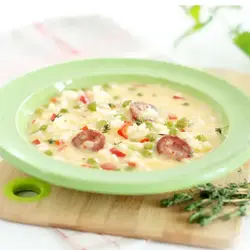 मटर रिसोट्टो और कोरिजो "thermomix"