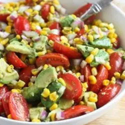 Corn, tomato a afocado plant