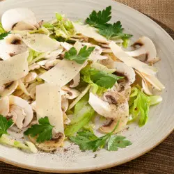 Salad madarch gyda phlant saws iogwrt cilantro