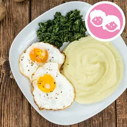 Puré de papas, espinaca y huevo frito kids