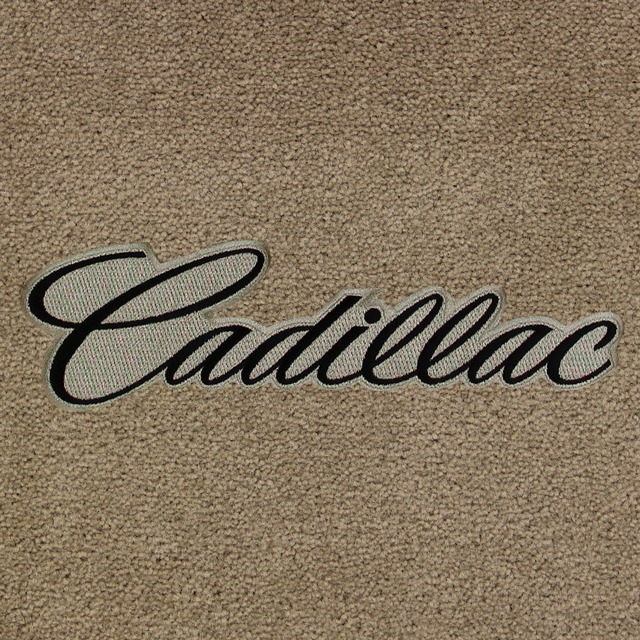 Cadillac Script Black on Tan Background Applique