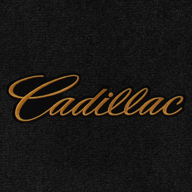 Cadillac Script Gold on Black Background Applique