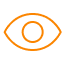 Linear orange icon representing a stylized eye, symbolizing vision and focus.