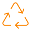 Linear orange icon formed by three arrows in a triangular cycle, symbolizing renewal or continuous movement