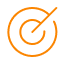 Linear orange icon representing a circular target with an arrow hitting the center.