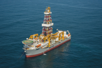 Offshore drilling platform 'Brava Star' in operation at sea, with drilling equipment and structure visible in the open sea.