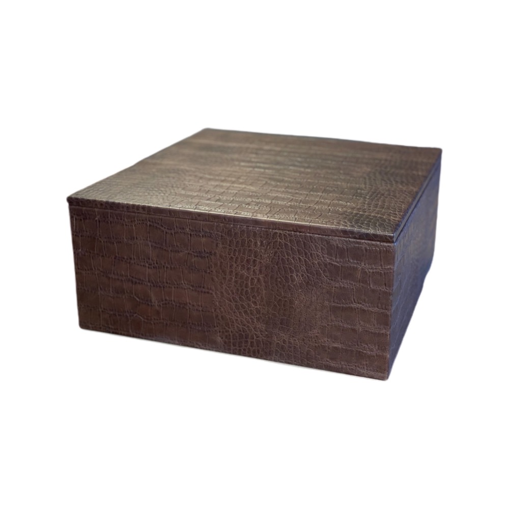 Caja Cuadrada Croco Café - A Mano Cuero