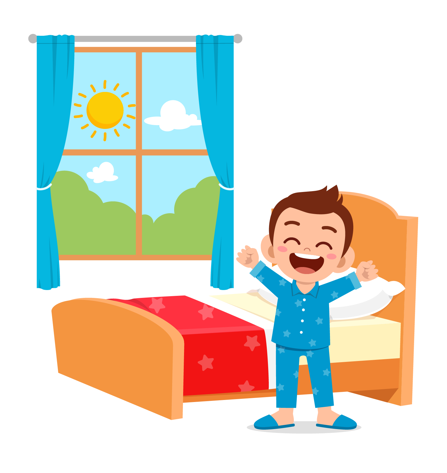 young boy waking up in the morning